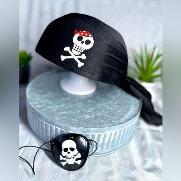 Pirate Scarf Hat & Coordinating Elastic Band Plastic Eye Patch EPC - Picture 1 of 8